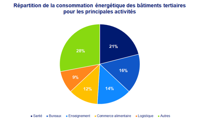Graphique représentant la consommation énergétique des bâtiments tertiaires par activité